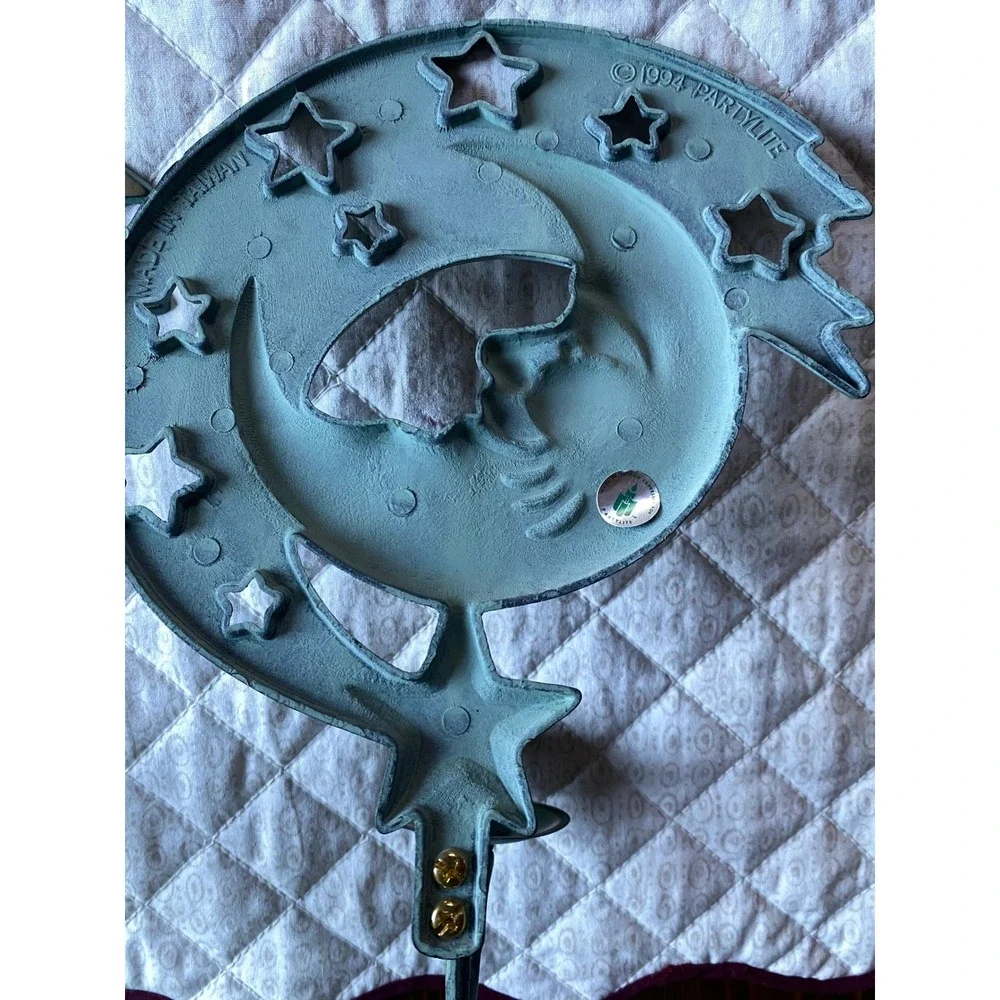 Vintage 1994 Partylite Sun and Moon Wall Sconce Pair Teal Verdigris Celestial - Picture 7 of 14